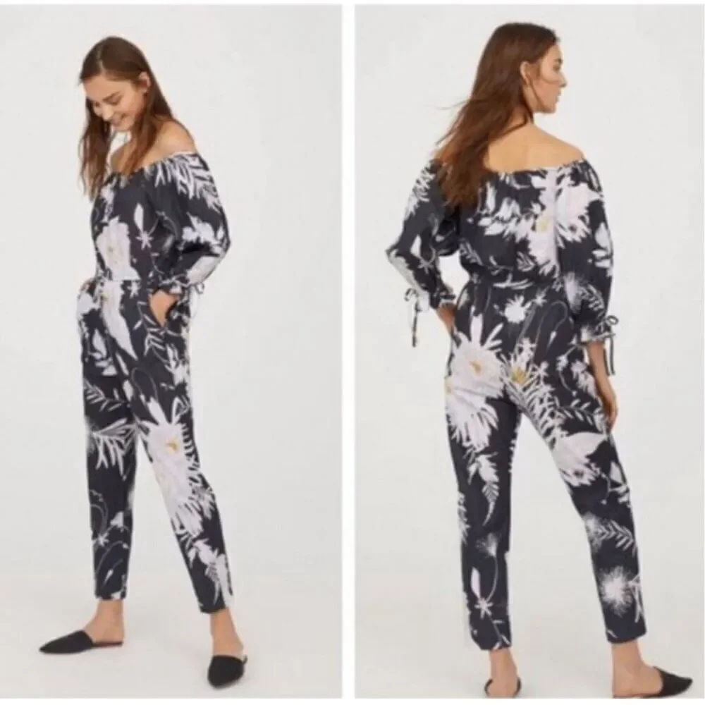 H&M Floral Linen Jumpsuit